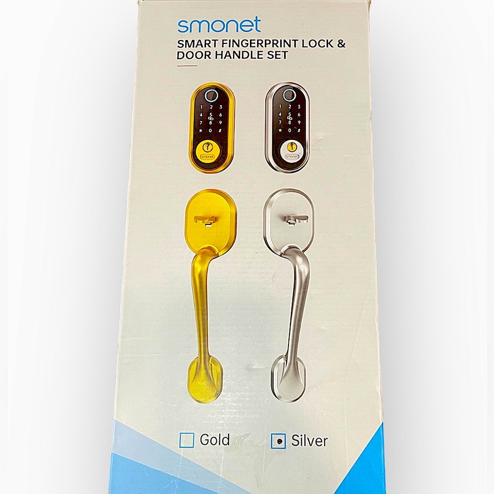 Smonet smart fingerprint lock & door handle set in silver
